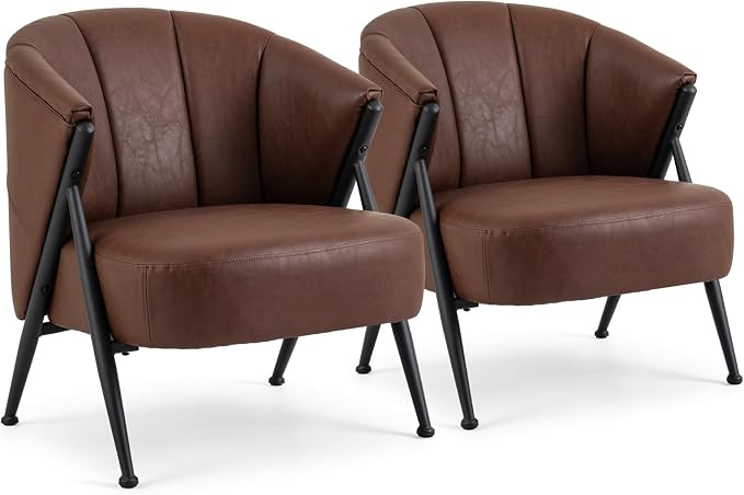 Giantex Mid Century Modern Accent Chair w/Curved Backrest &amp; Wide Seat