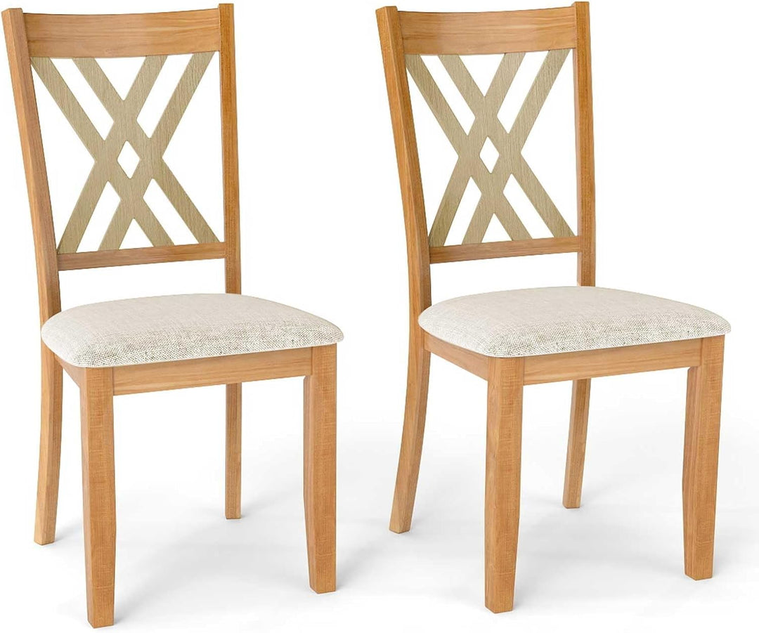 Giantex Linen Fabric Upholstered Wooden Dining Chair Set of 2/4 with Rubber Wood Frame for Dining Room