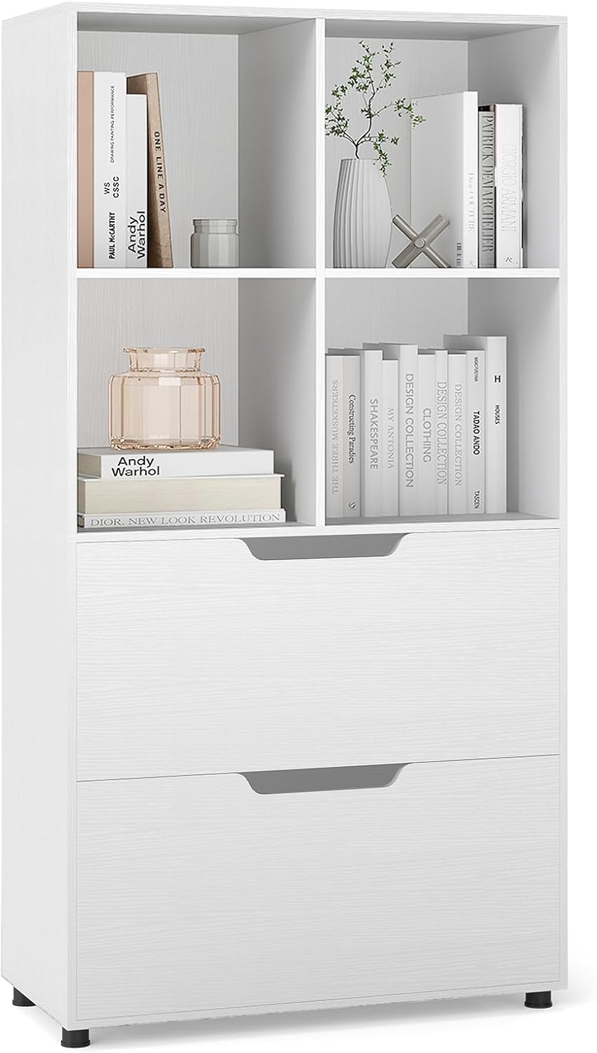 Giantex Bookshelf with 4 Cubes & 2 Drawers 51” Tall Floor Bookcase with Anti-tip Kits