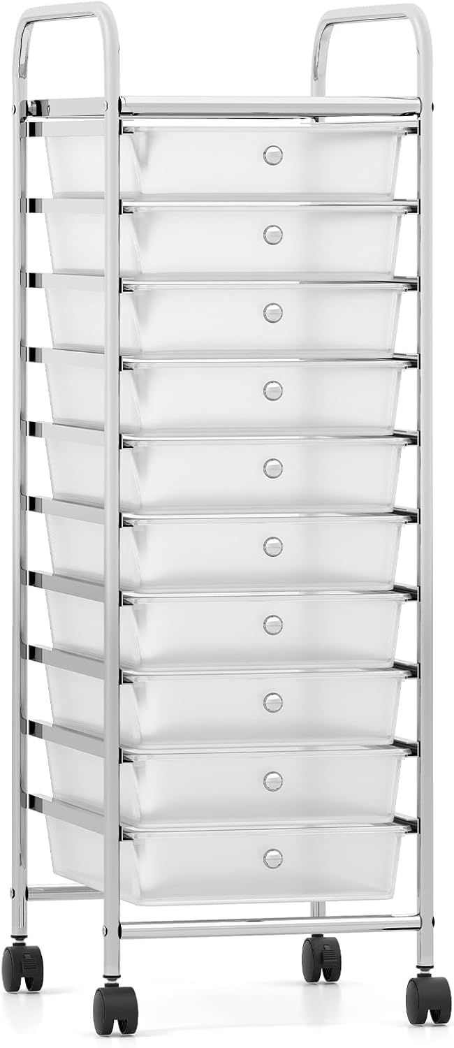 Giantex 10-Drawer Rolling Storage Cart with Metal Frame and Lockable Universal Wheels
