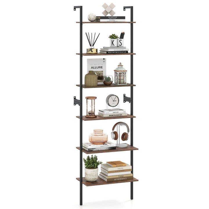 GIANTEX Ladder Shelf | 6-Tier Wall Mounted Bookshelf with Metal Frame (1/2)