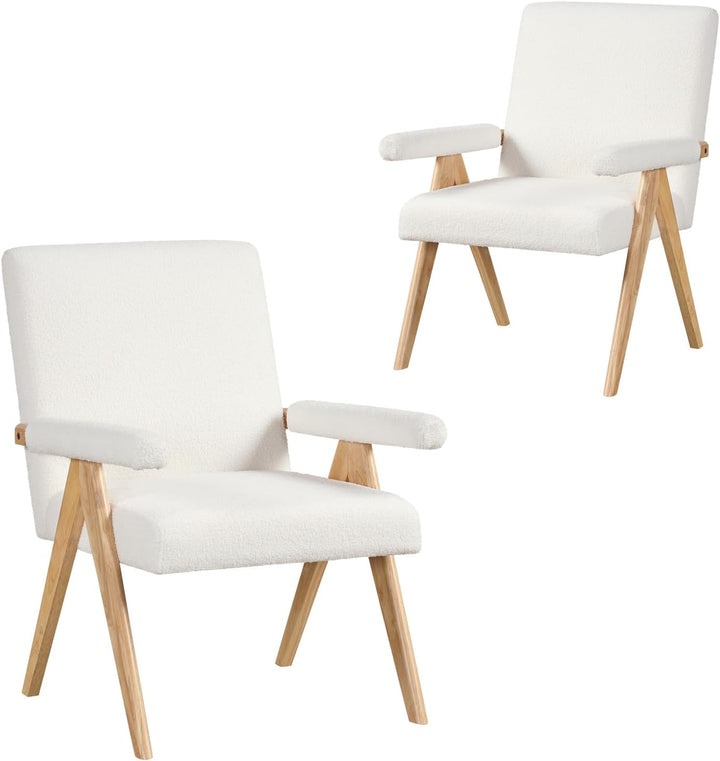 Giantex Mid-Century Modern Accent Chair, Sherpa Fabric Reading Chair with Padded Armrests