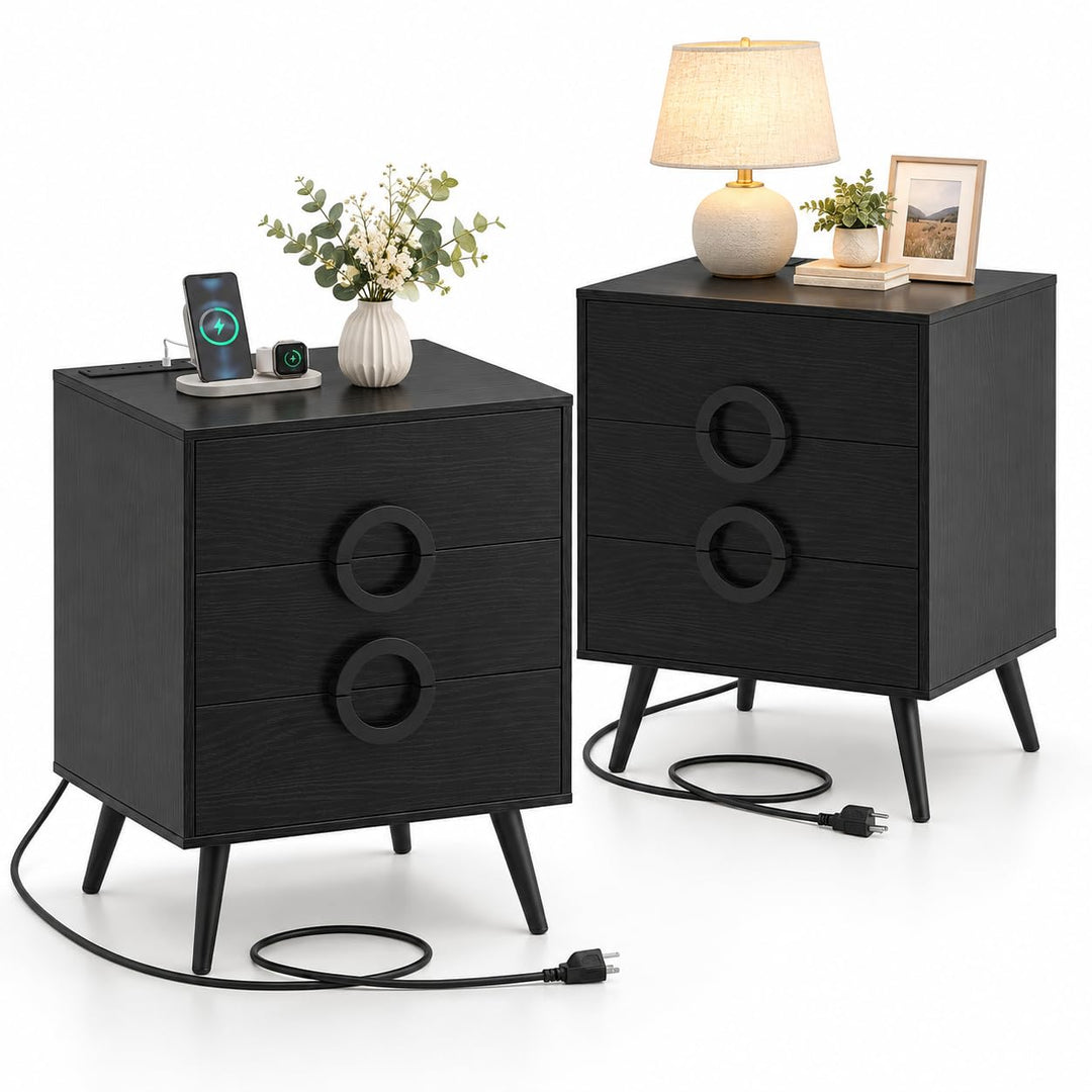 GIANTEX 3-Drawer Nightstand with Charging Station (1/2)