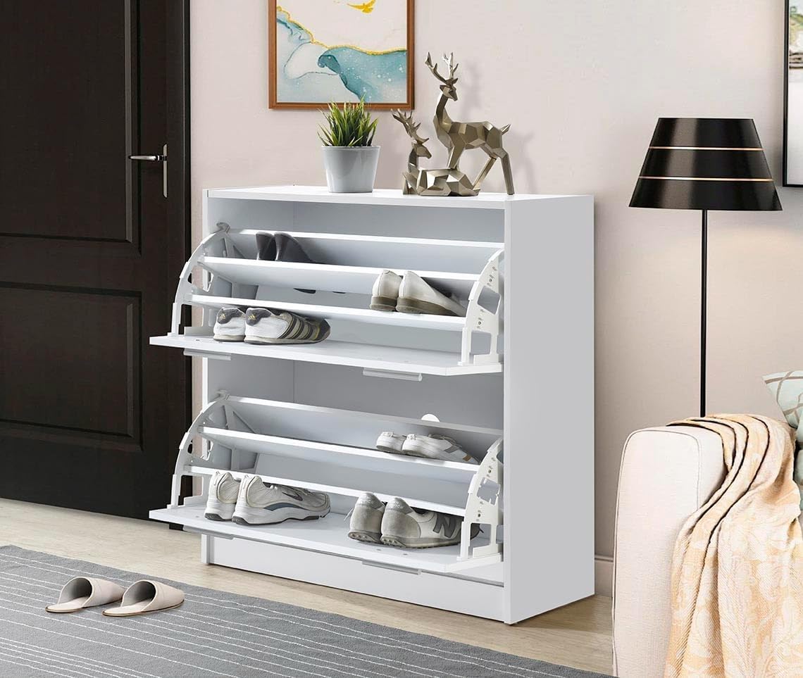 Giantex Shoe Cabinet with Flip Drawer, Shoe Storage Cupboard Organizer with Anti-toppling Device