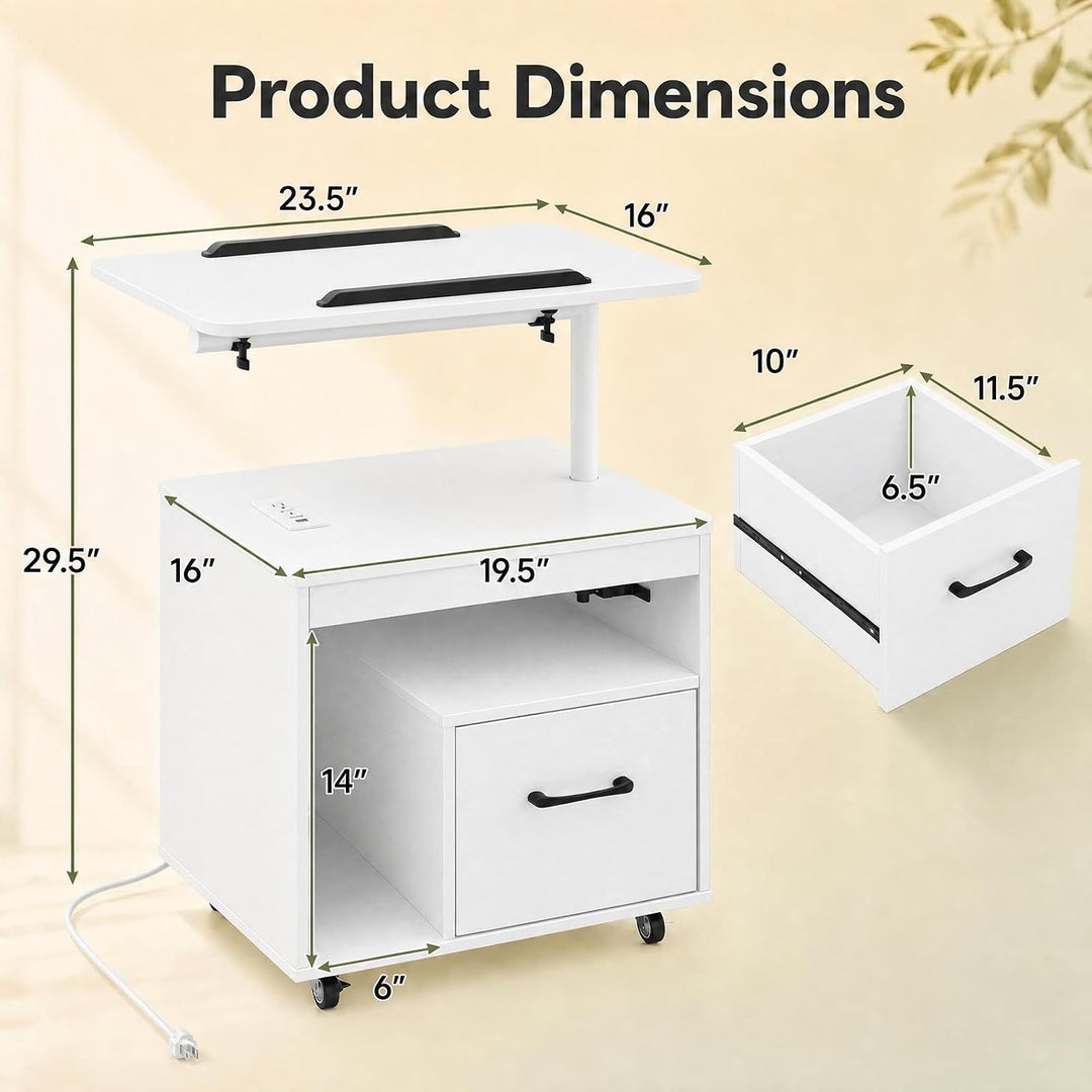 GIANTEX LED Nightstand with Charging Station, Rolling Bedside Table