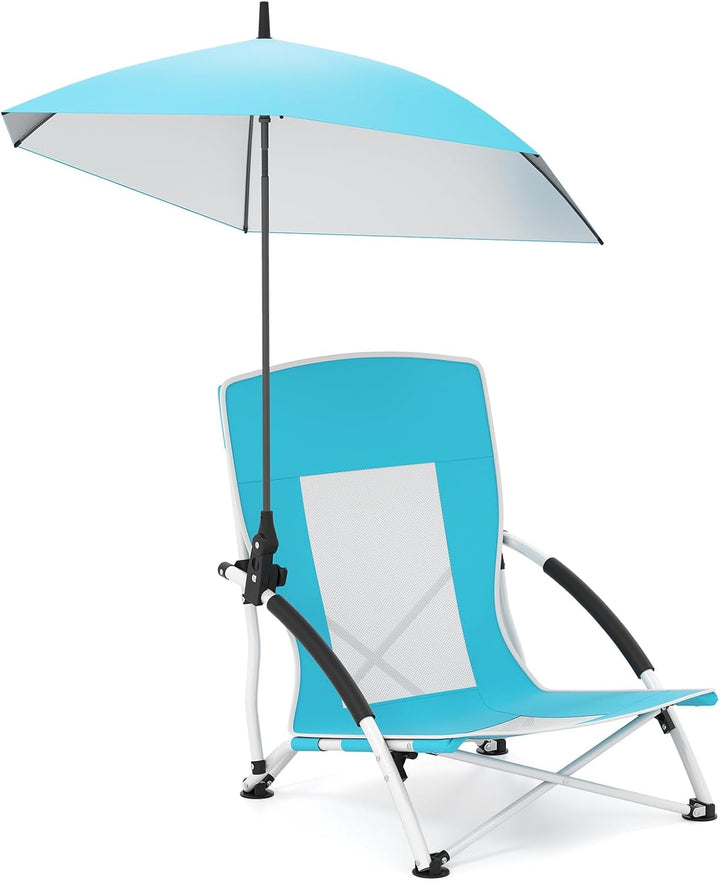 Giantex Low Folding Beach Chair with Detachable & Adjustable Umbrella