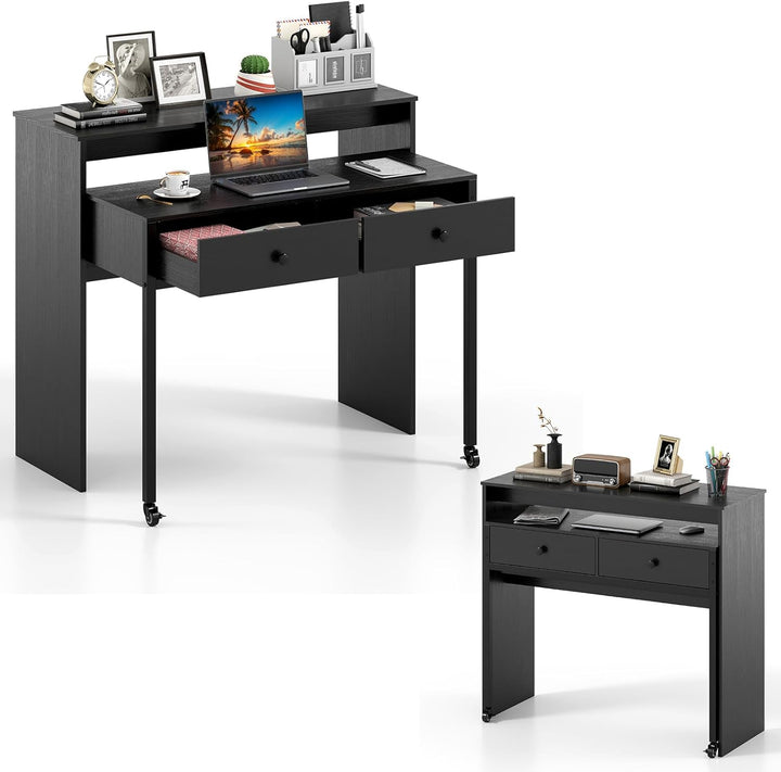 Giantex Small Computer Desk with Hutch & Drawers