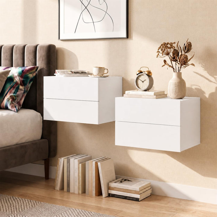Giantex Floating Nightstand | Wall-Mounted Bedside Table with 2 Drawers (1/2)