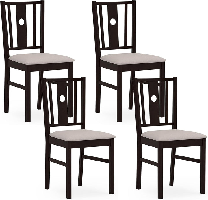 Giantex Wood Dining Chairs w/Fabric Padded Seat &amp; Slatted Curved Back (2/4)