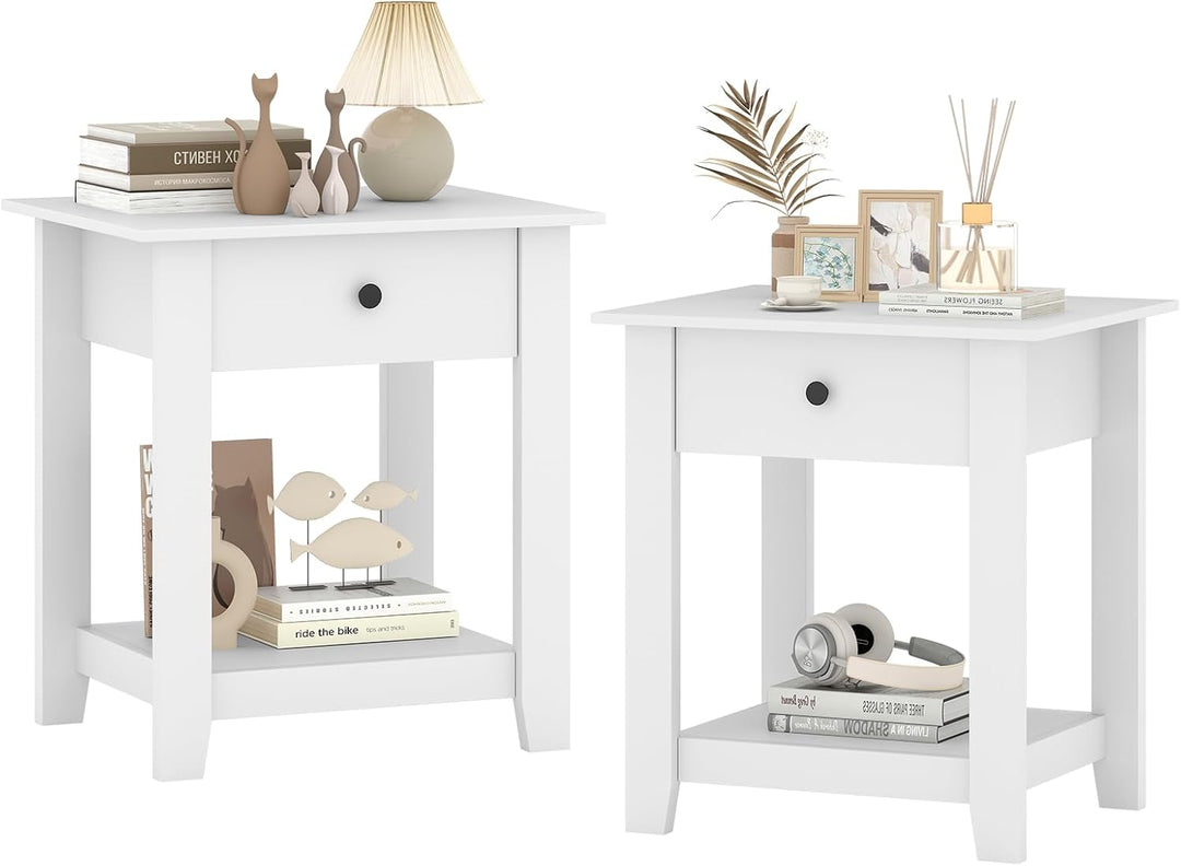 Giantex Nightstand with Drawer 3-Tier Modern Bedside Table with Open Shelf and Storage