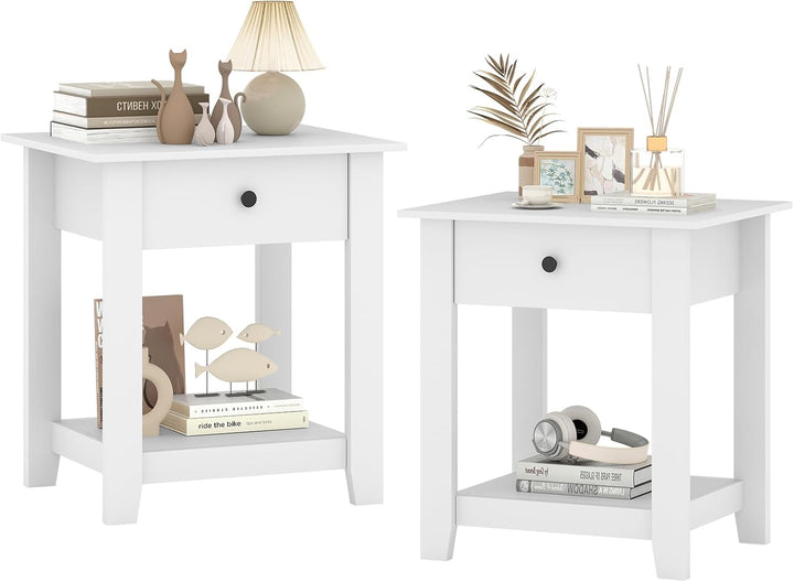 Giantex Nightstand with Drawer 3-Tier Modern Bedside Table with Open Shelf and Storage