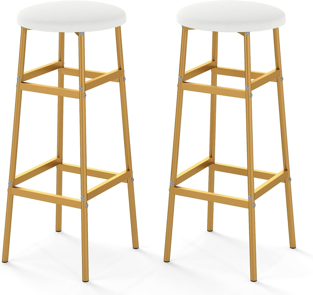 Giantex 29 Inch Bar Stools Set of 2/4 Upholstered Round Backless Bar Height Chairs with Sturdy Metal Frame and Footrest