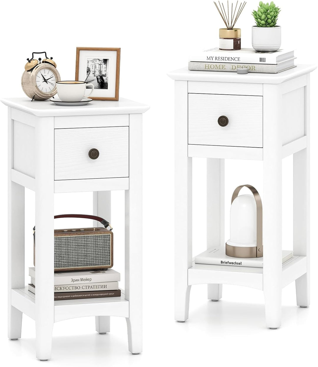 Giantex Narrow End Table with Drawer 23.5" H Side Table w/Open Storage Shelf & Solid Wood Frame