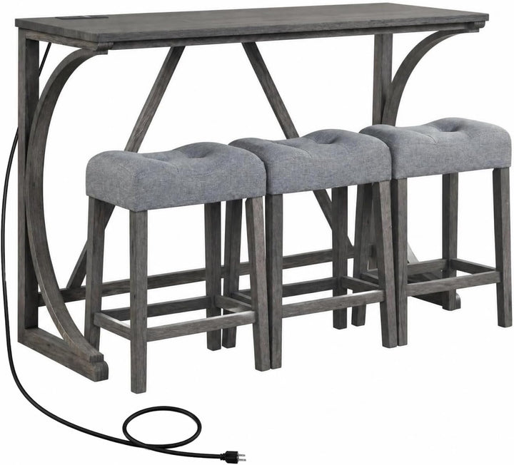 Giantex Small Dining Table Set - 4-Piece Bar Table and Chairs Set with Power Outlet