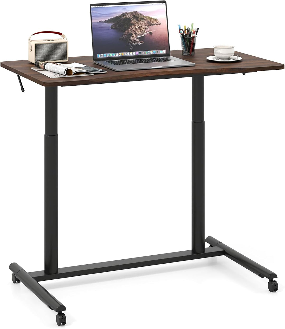 Giantex Mobile Standing Desk Height Adjustable Computer Desk with Wheels & Aluminum Frame