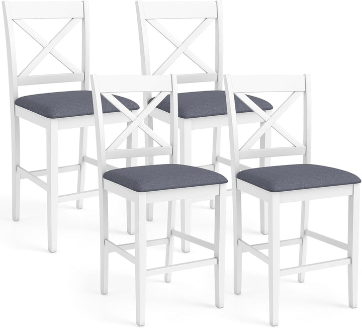Giantex 24" Farmhouse Bar Stools | Cross Back Counter Height Chairs with Padded Linen Upholstered Seat (2/4)