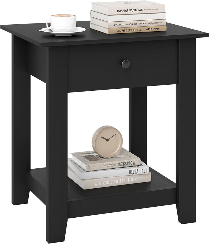 Giantex Nightstand with Drawer 3-Tier Modern Bedside Table with Open Shelf and Storage