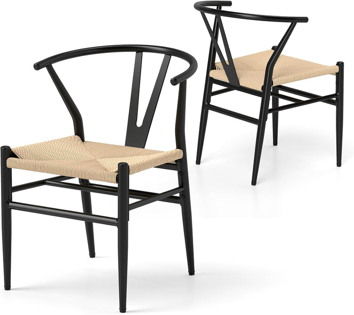 Giantex Metal Dining Chairs Set of 2/4 Mid-Century Weave Dining Room Chair w/Y-Shaped Backrest