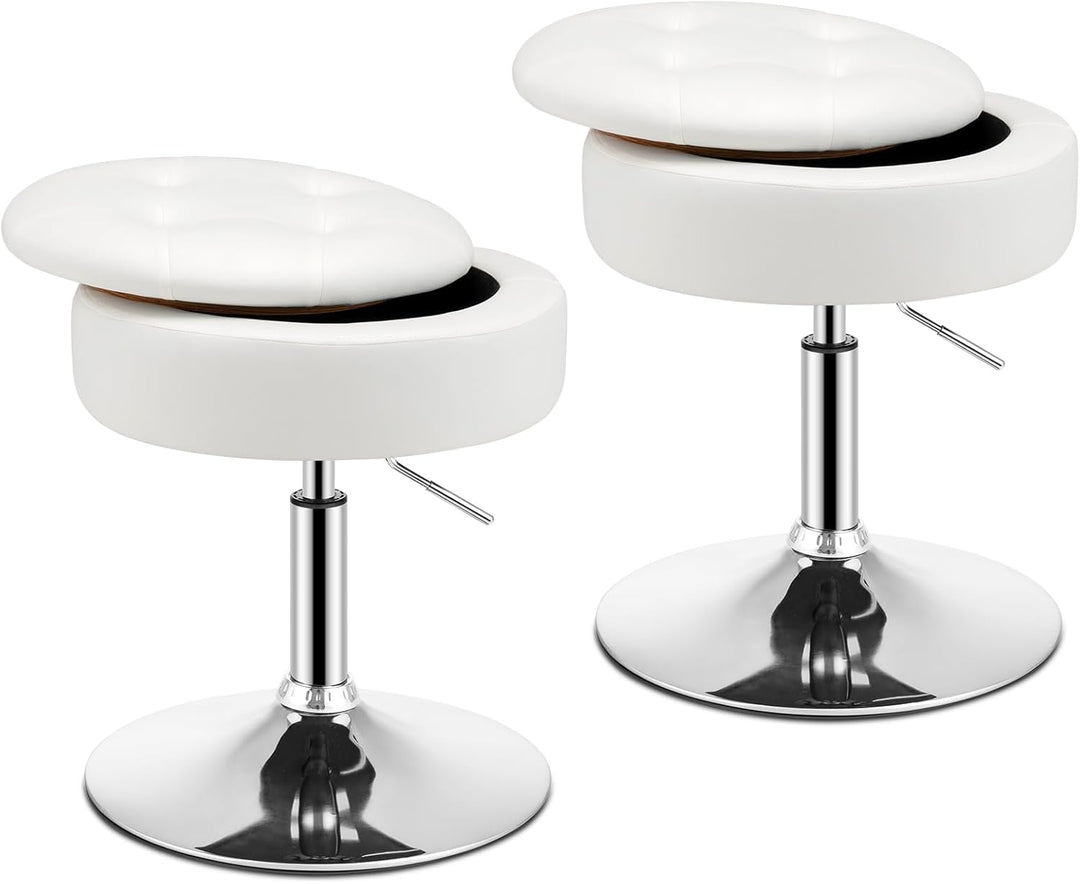 Giantex Adjustable Swivel Vanity Stool - 360° Swivel 20’’-26’’ Height Adjustable Tufted Round Storage Ottoman