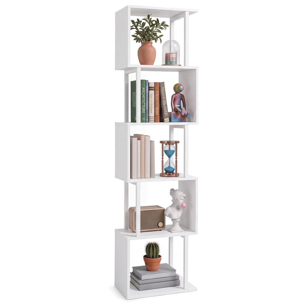 GIANTEX 5-Tier S-Shaped Wood Bookcase w/Metal Frame (1/2)