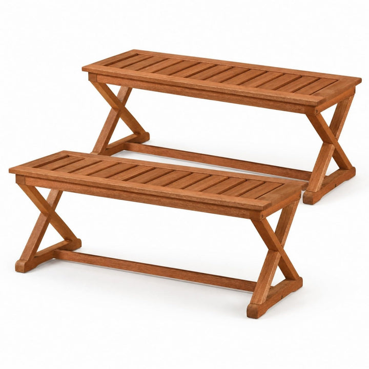 GIANTEX 44" Solid Wood Outdoor Bench with Cross Legs (1/2)