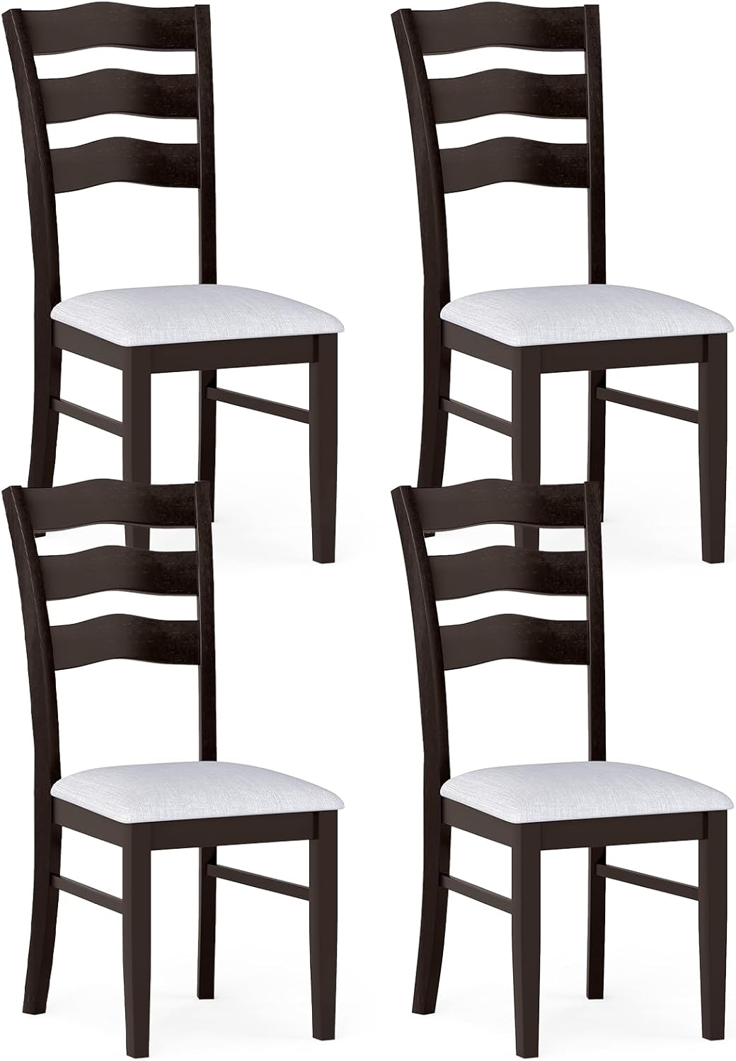 Giantex Wooden Dining Chairs Set of 2/4 with Rubber Wood Legs Fabric Padded Seat Wavy Ladder Back