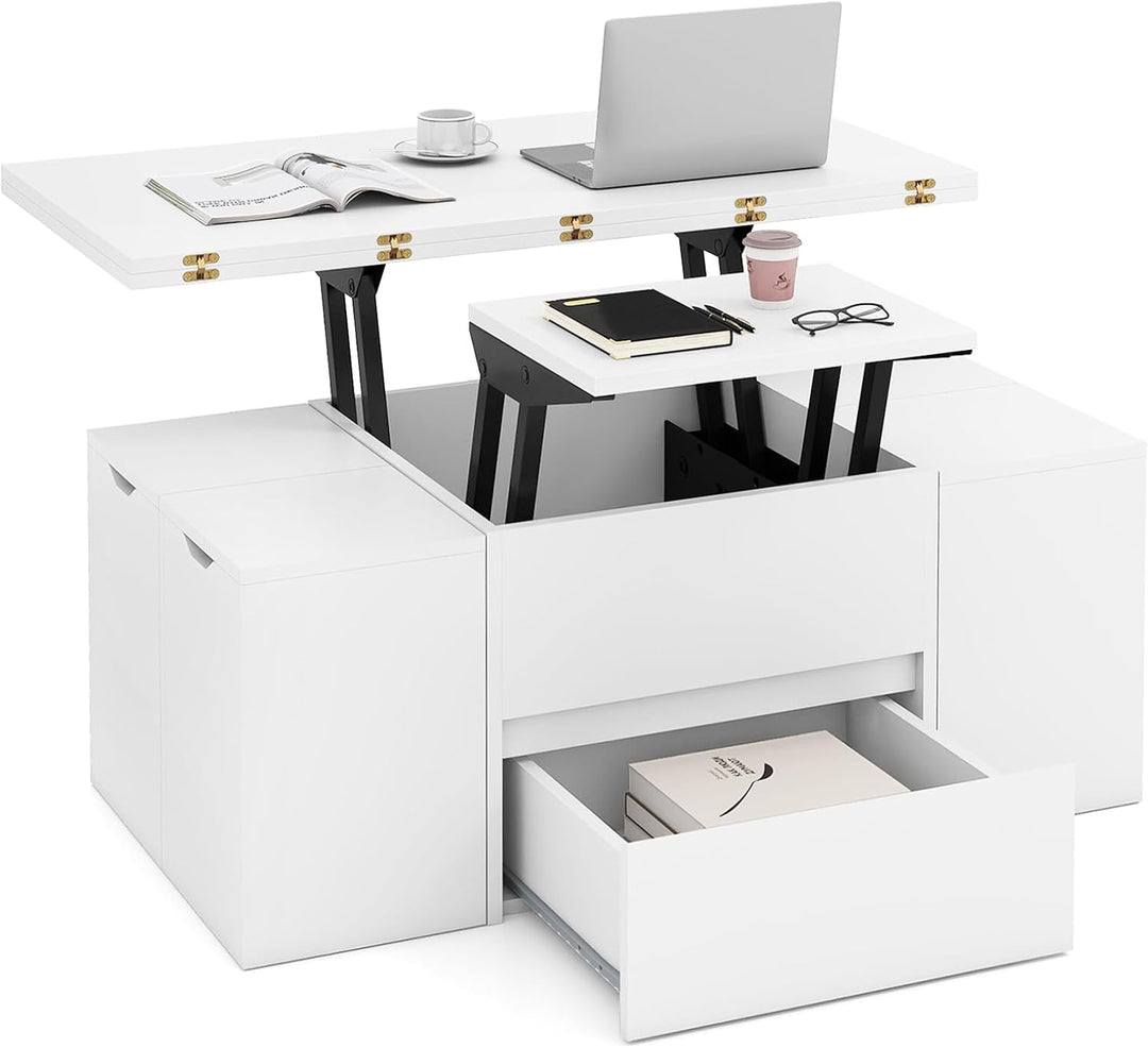 Giantex 40" Lift Top Coffee Table with 4 Storage Stools