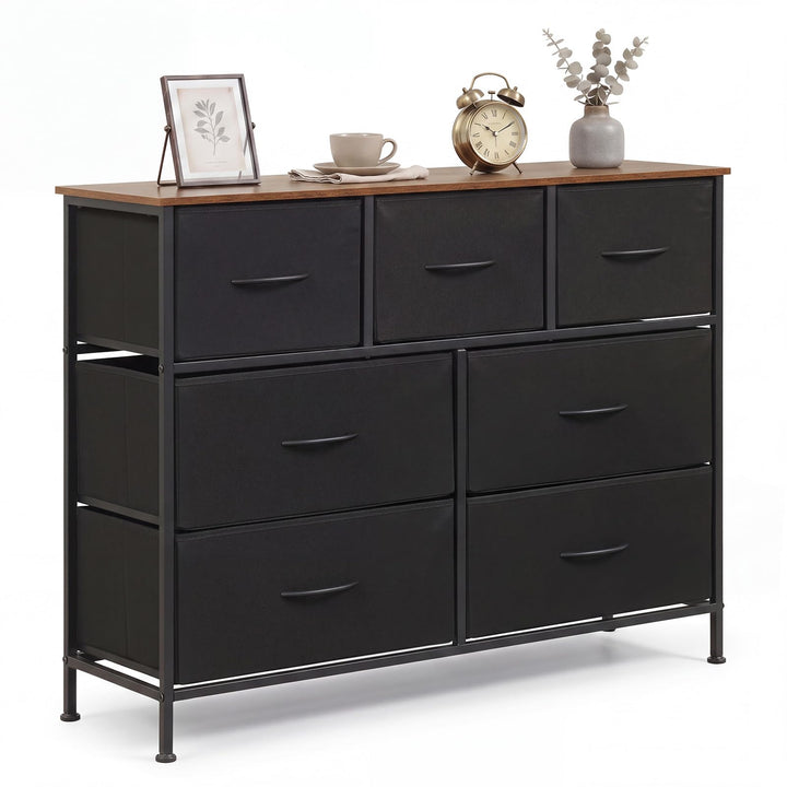 GIANTEX 7-Drawer Wide Dresser with 2-Sized Folding Fabric Drawers &amp; 2 Anti-tipping Kits
