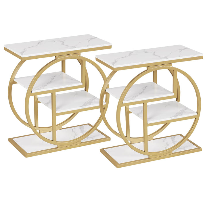 GIANTEX 4-Tier Faux Marble Sofa Side Table with 4 Open Shelves (1/2)