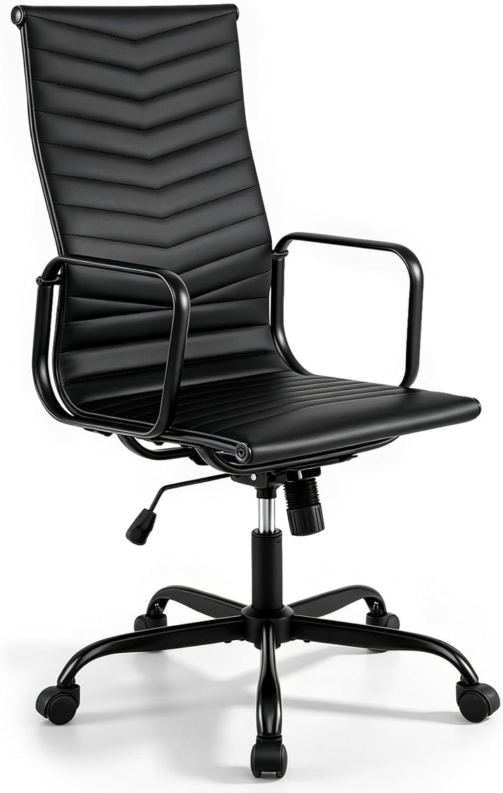 GIANTEX Home Office Chair Ribbed, High-Back PU Leather Desk Chair