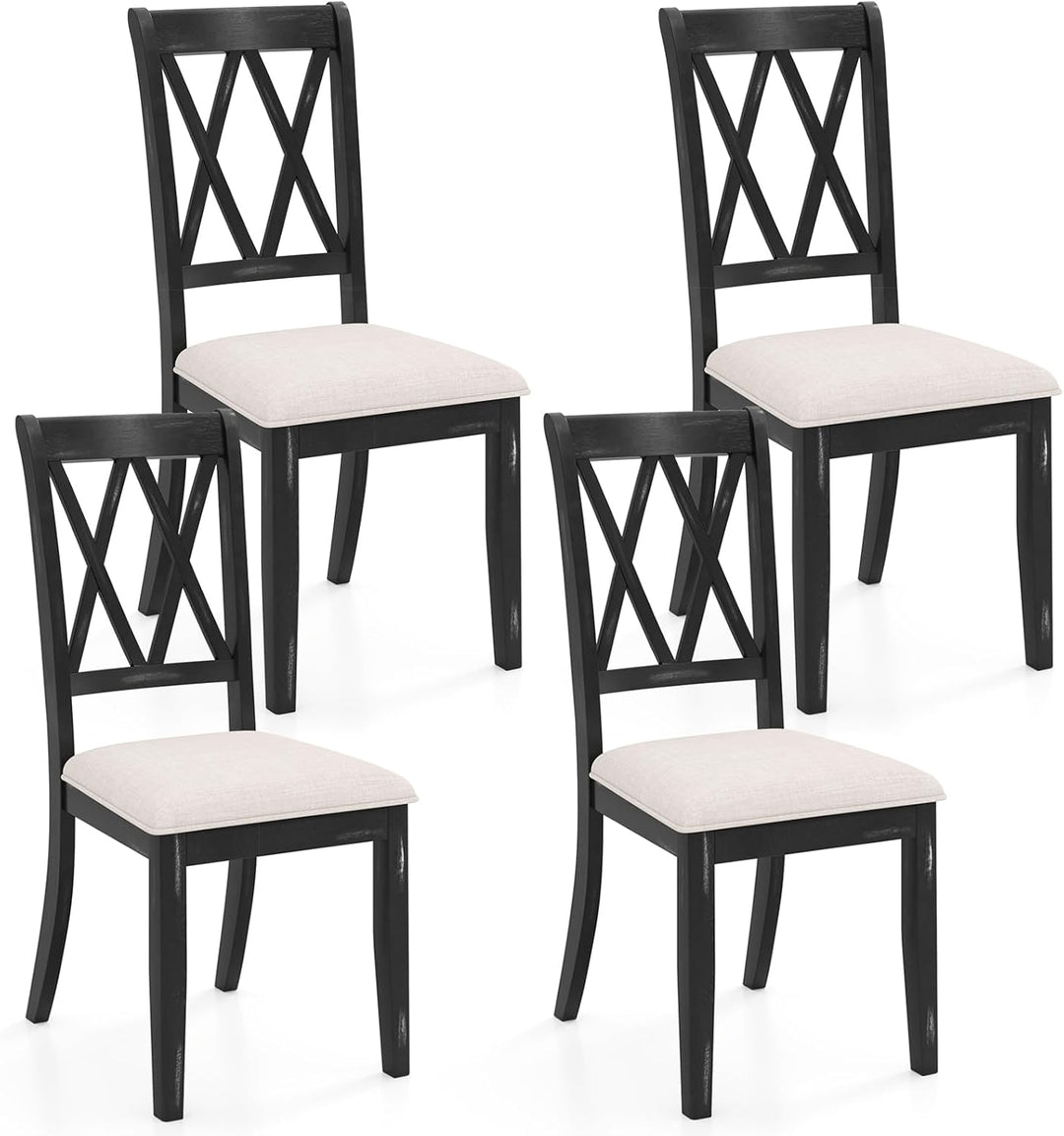 Giantex Wooden Dining Chairs Set of 2/4 Upholstered Kitchen Chair w/Distressed Rubber Wood Legs Curved Cross Back