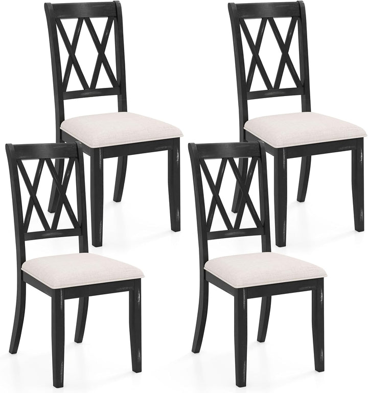 Giantex Wooden Dining Chairs Set of 2/4 Upholstered Kitchen Chair w/Distressed Rubber Wood Legs Curved Cross Back