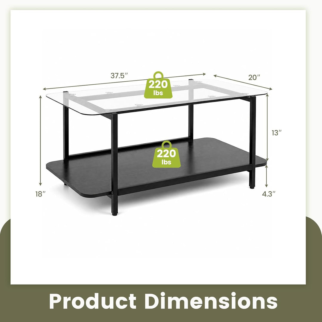 GIANTEX 37.5" Glass Coffee Table 2-Tier Center Table with Storage
