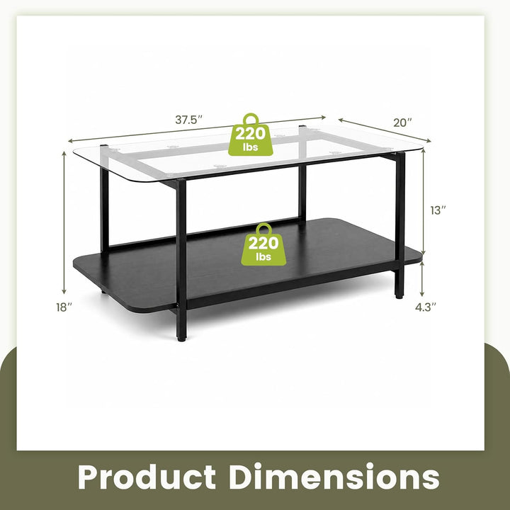GIANTEX 37.5" Glass Coffee Table 2-Tier Center Table with Storage