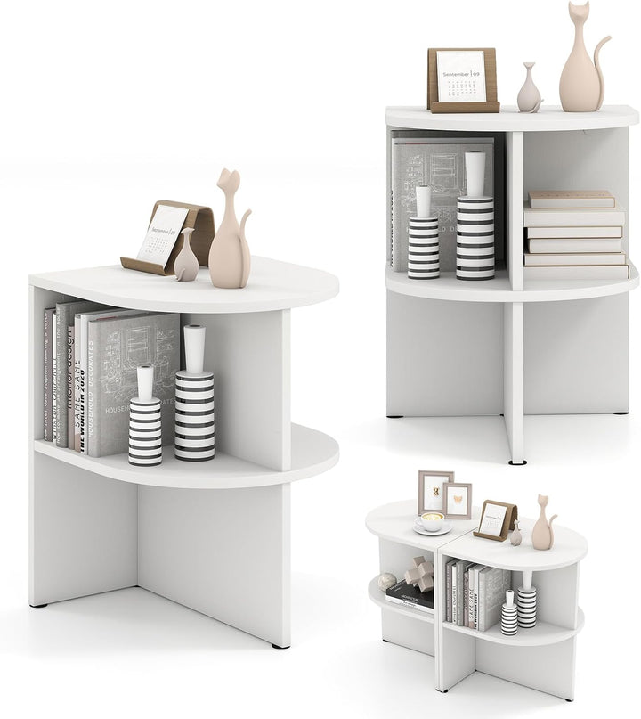 Giantex Half Round End Table with Open Shelves for Small Space