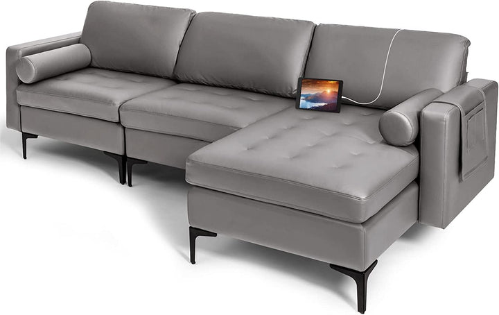 Giantex 97" Large Couch, 3 Seat Sectional Sofa Set, L-Shaped Modular Sleeper with Chaise Lounge & USB Port & Socket