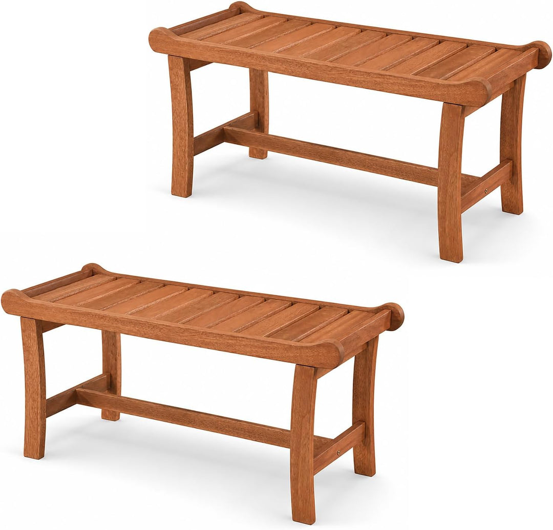 GIANTEX 2-Person Outdoor Wood Benches, 41.5 in Backless | Patio Dining Seating with Slatted Seats
