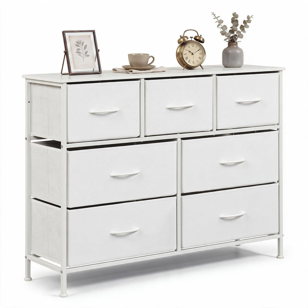 GIANTEX 7-Drawer Wide Dresser with 2-Sized Folding Fabric Drawers &amp; 2 Anti-tipping Kits