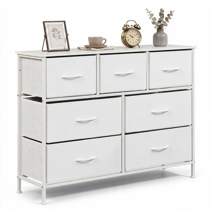 GIANTEX 7-Drawer Wide Dresser with 2-Sized Folding Fabric Drawers &amp; 2 Anti-tipping Kits