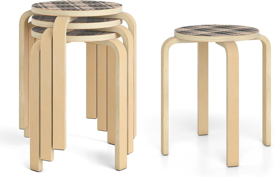 Stackable Bentwood Stools Set of 4, 18-Inch Height Backless Counter Chairs with Round Top, Anti-Slip Felt Pad