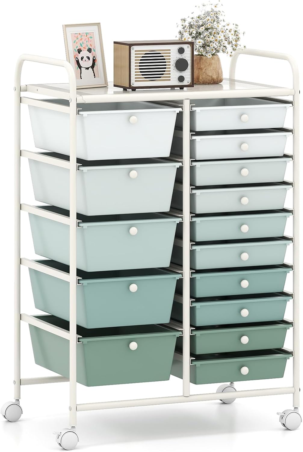 Giantex 15-Drawer Organizer Cart Office School Rolling Storage Cart