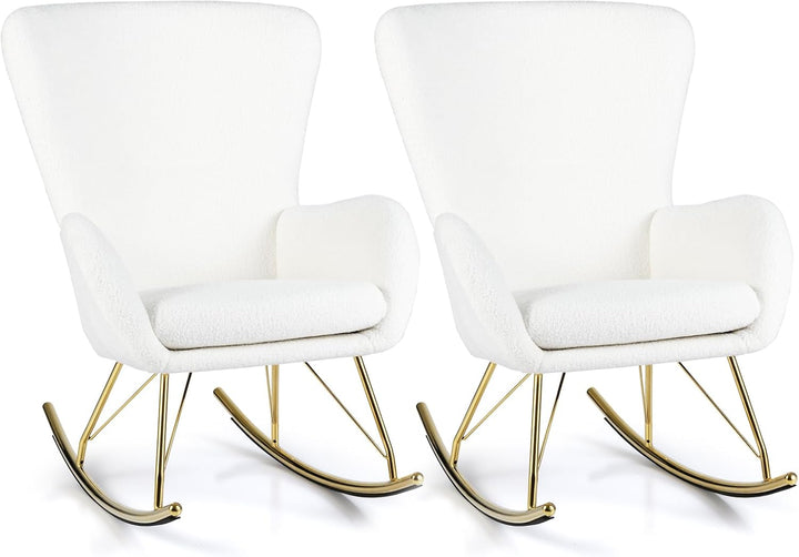 Giantex Rocking Chair Nursery Upholstered Glider Rocker w/Curved Backrest & Armrests