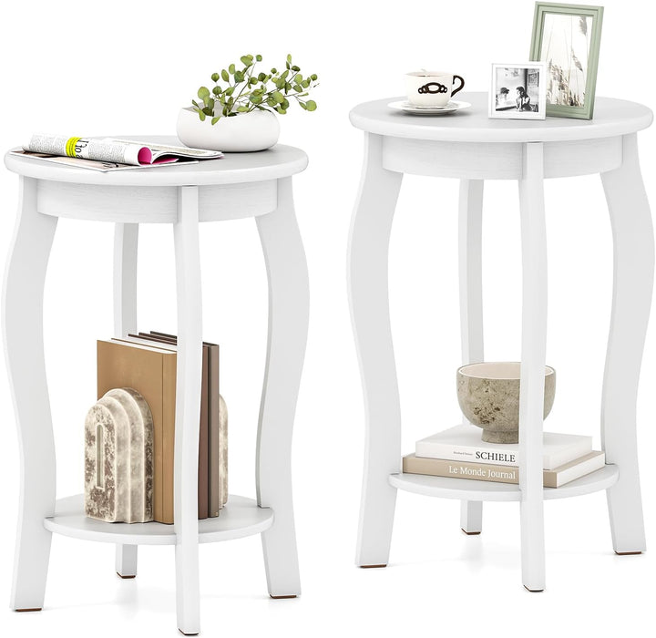Giantex 2-Tier End Table, Narrow Tiered Telephone Table with Storage Shelf, Solid Wood Legs