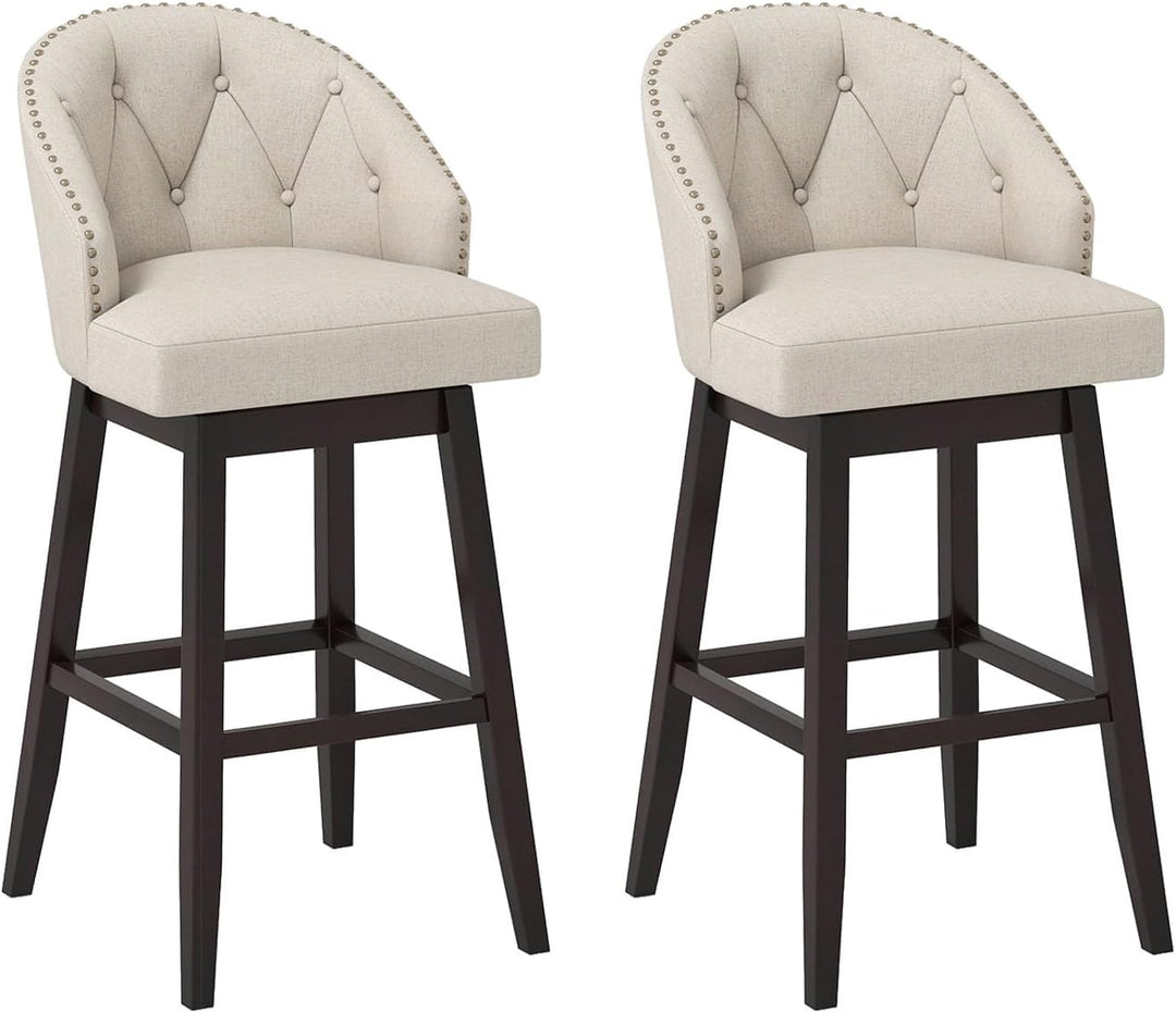 Giantex Modern Upholstered Bar Stools Set of 2/4, 31" Bar Height Swivel Kitchen Stools w/Button-Tufted Back