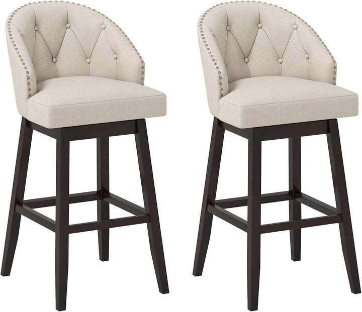 Giantex Modern Upholstered Bar Stools Set of 2/4, 31" Bar Height Swivel Kitchen Stools w/Button-Tufted Back
