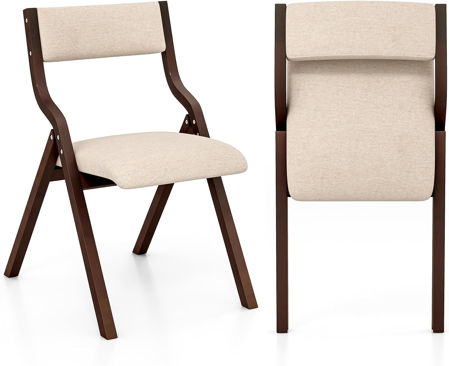 Folding Dining Chair Set of 2, No Assembly Folding Chairs w/Linen Padded Seats - Giantex