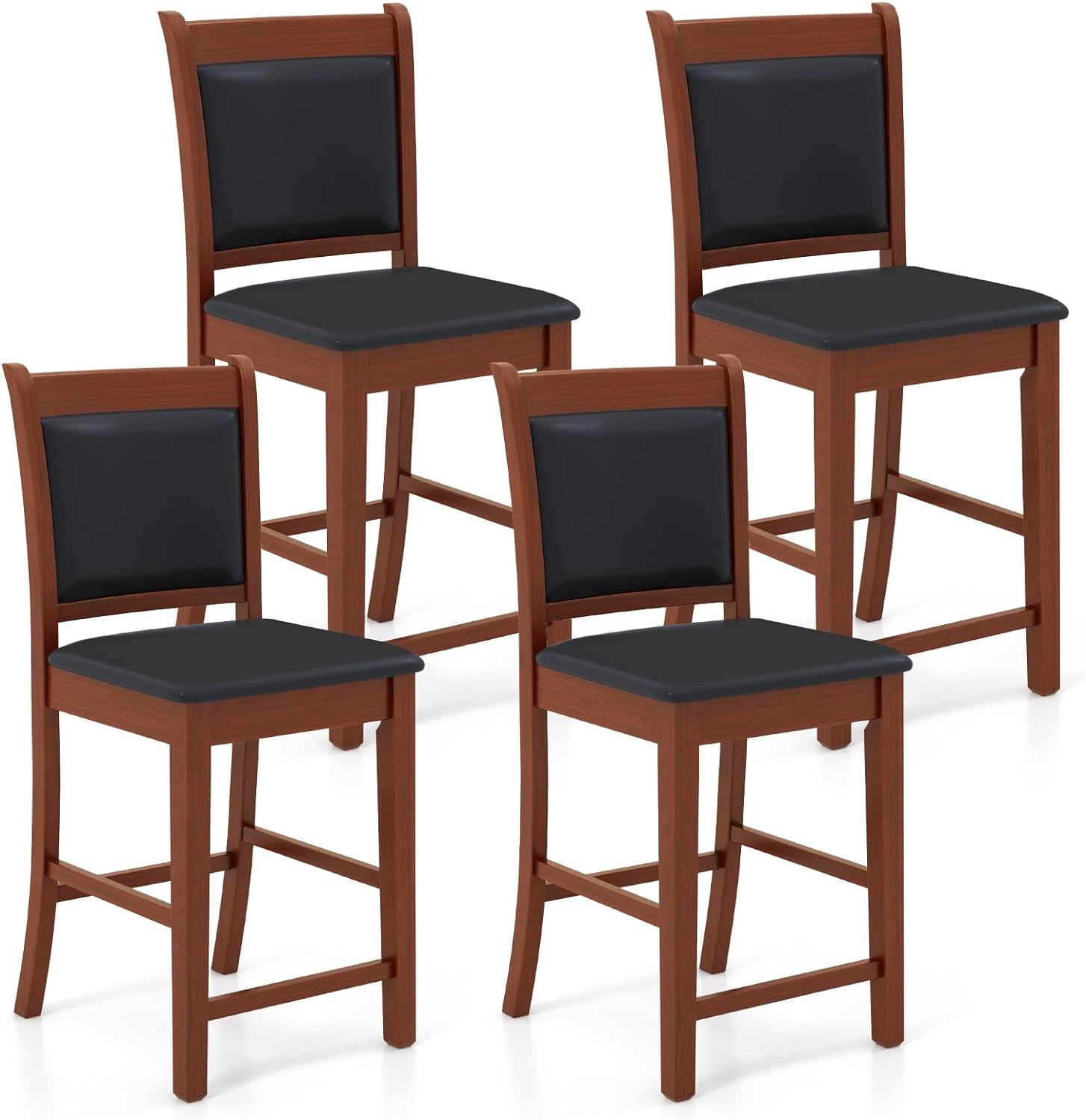 Giantex 24.5" Bar Stools Set of 2, Upholstered Counter Height Bar Stools w/Faux Leather Cushion & Footrest