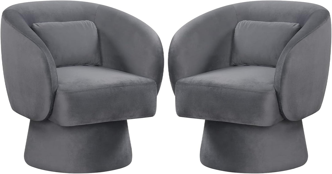 Giantex Swivel Accent Chair Upholstered Barrel Chair with Curved Back & Removable Lumbar Pillow