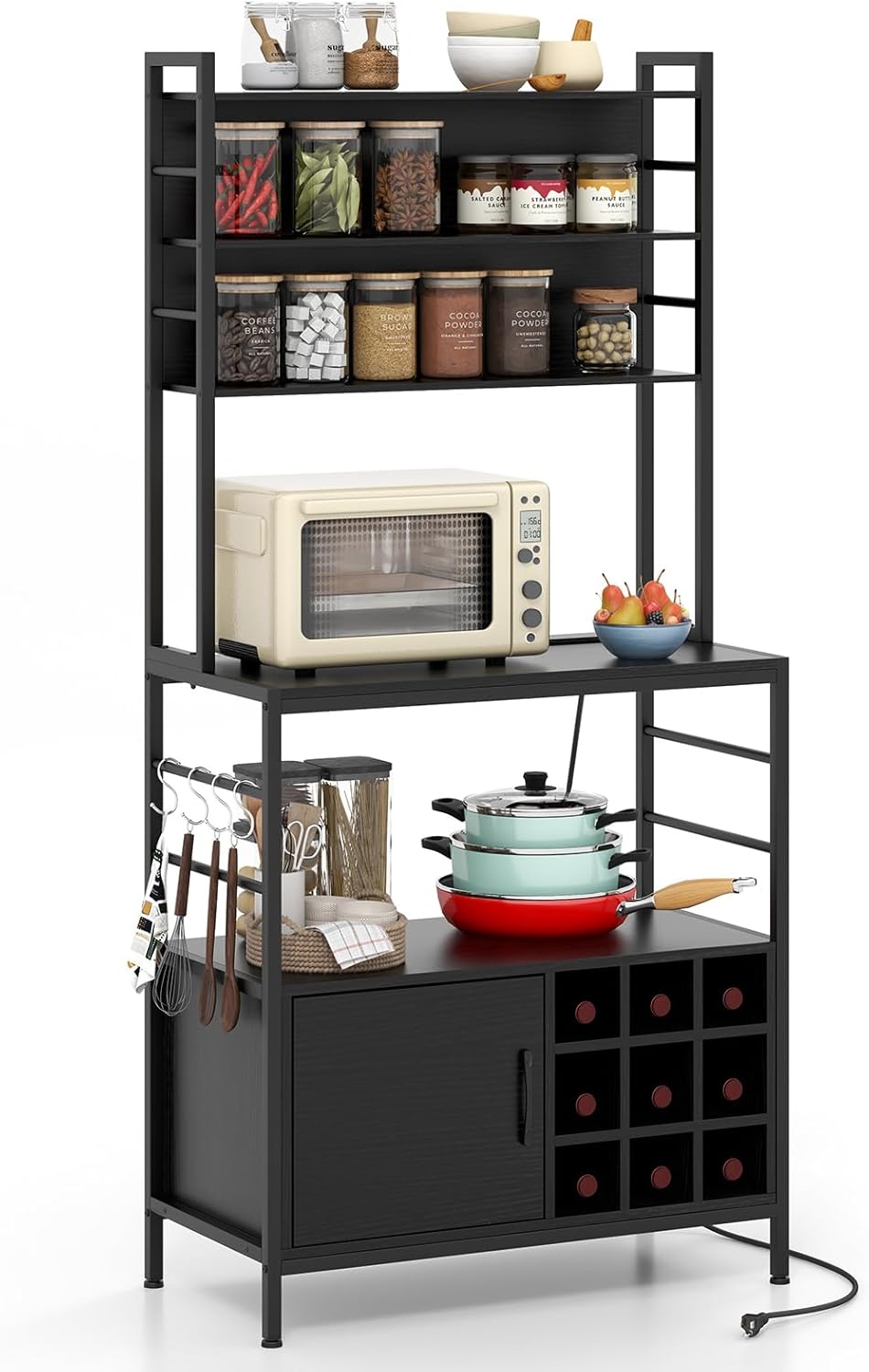 Giantex Bakers Rack with Power Outlet, 67” Microwave Stand with Storage Cabinet, Spice Rack