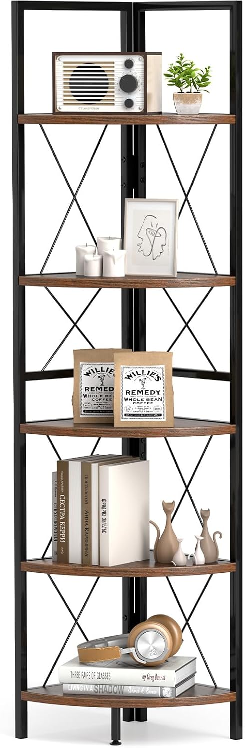 Giantex 5-Tier Corner Shelf, 63" Tall Corner Bookshelf, Freestanding Storage Rack w/Metal Frame